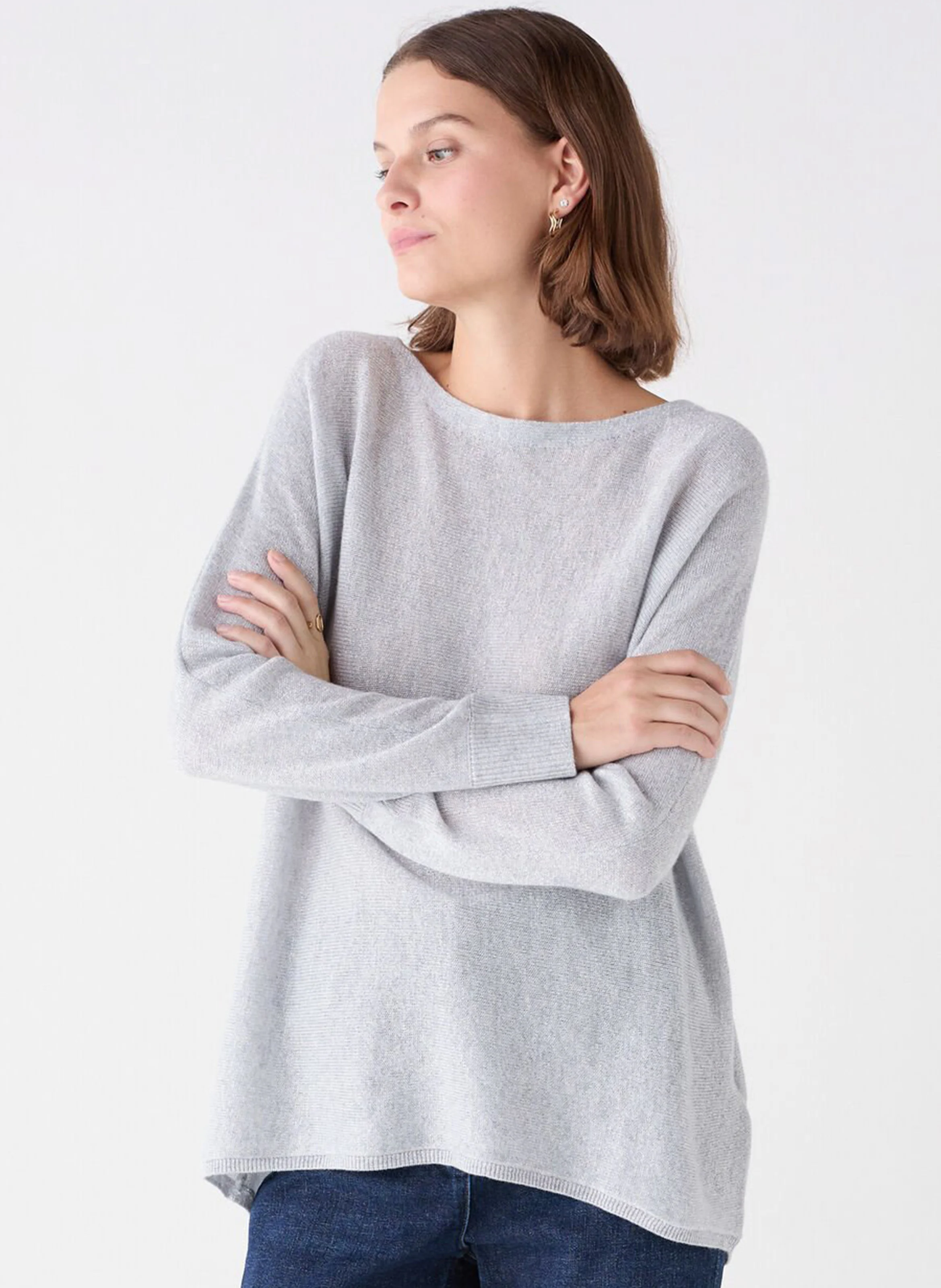 MAMELIALU - Pull ample col bateau métallisé en cachemire mélangé | Gris