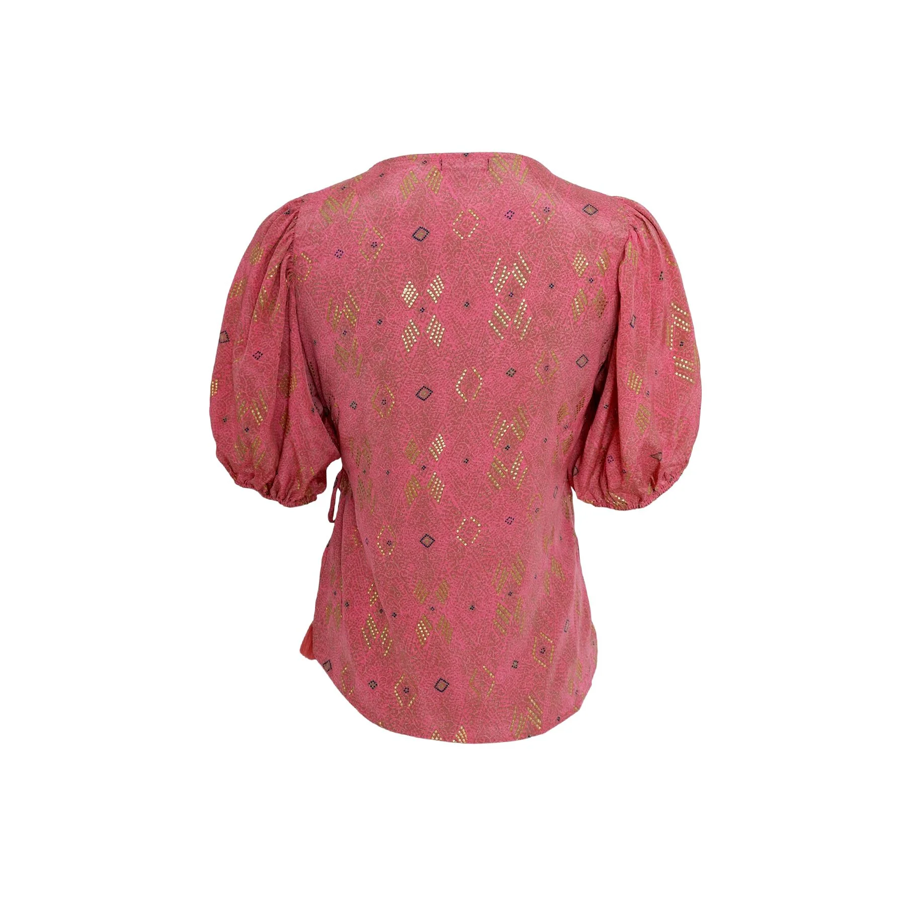 Black Colour Bcluna Puff Sleeve Wrap Blouse argyle pink
