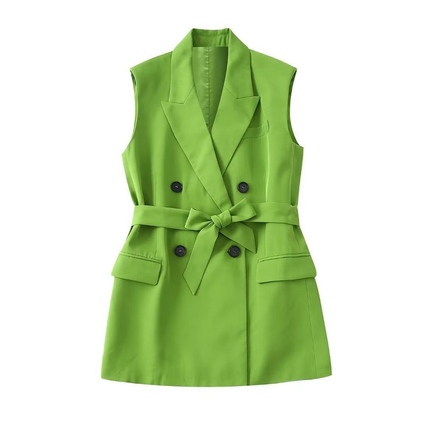 Avauntgardo - Effen dubbelrijs vest / Hoge taille wijde broek