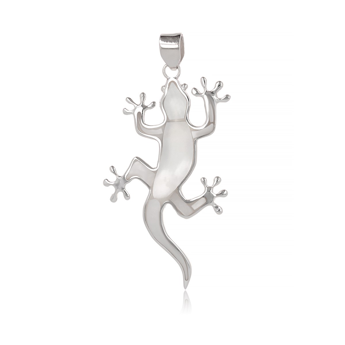Pendentif Lézard Nacre Blanche Serti Argent 925