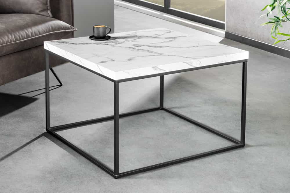 Moderner Couchtisch ARCHITECTURE 60cm weiß Marmor-Design Metallgestell