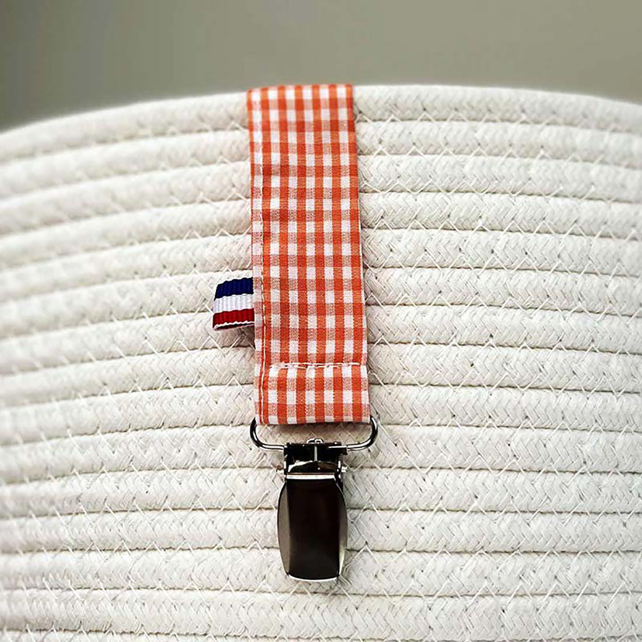 Papate Attache Tétine en Coton Bio Teddy vichy - 17x2 cm