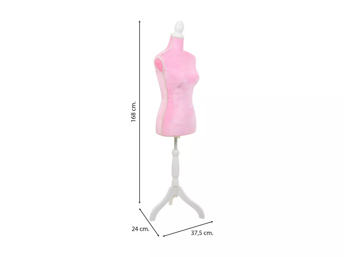 Mannequin en bois et mousse habillé de tissu rose 24x37,5x168h