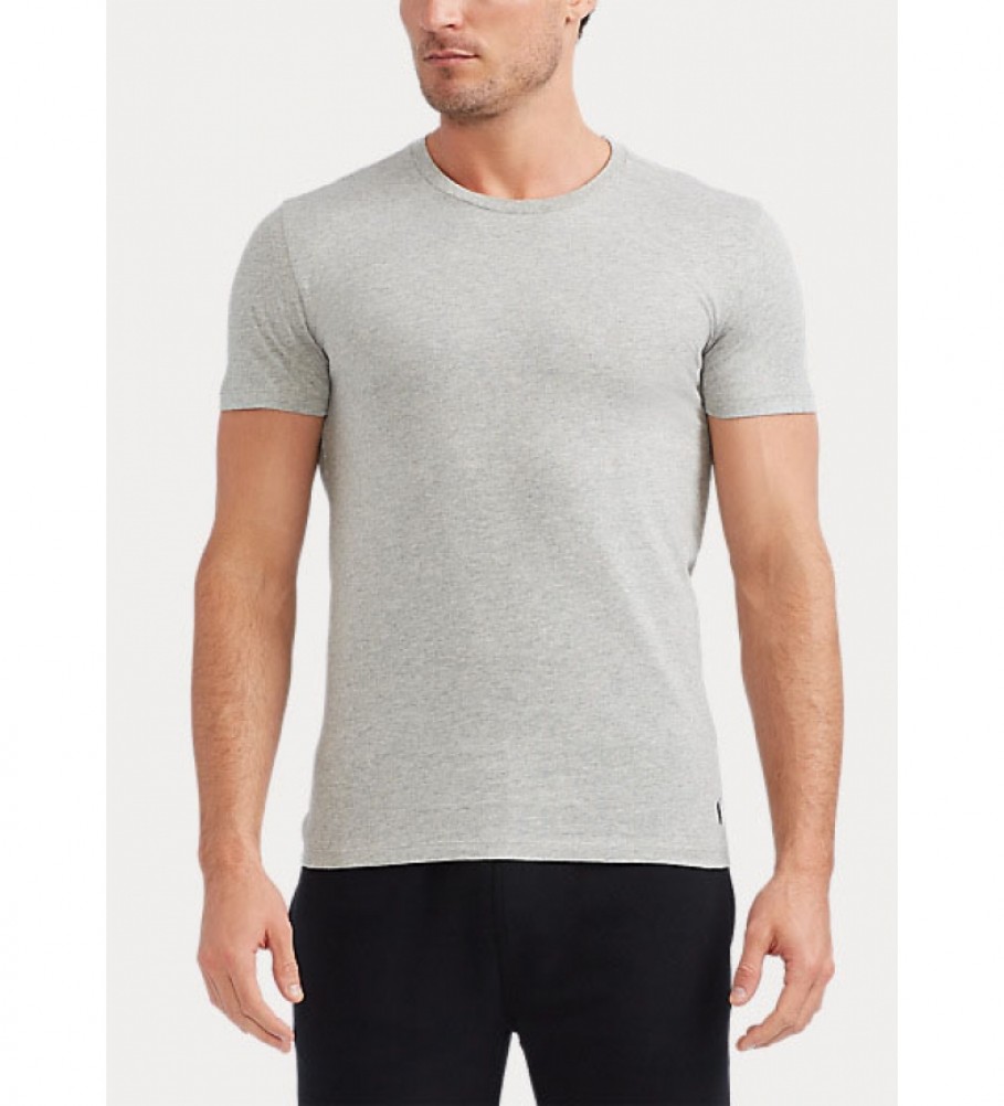 Conjunto de 3 camisetas Ralph Lauren de gola redonda: branca, cinza e preta.