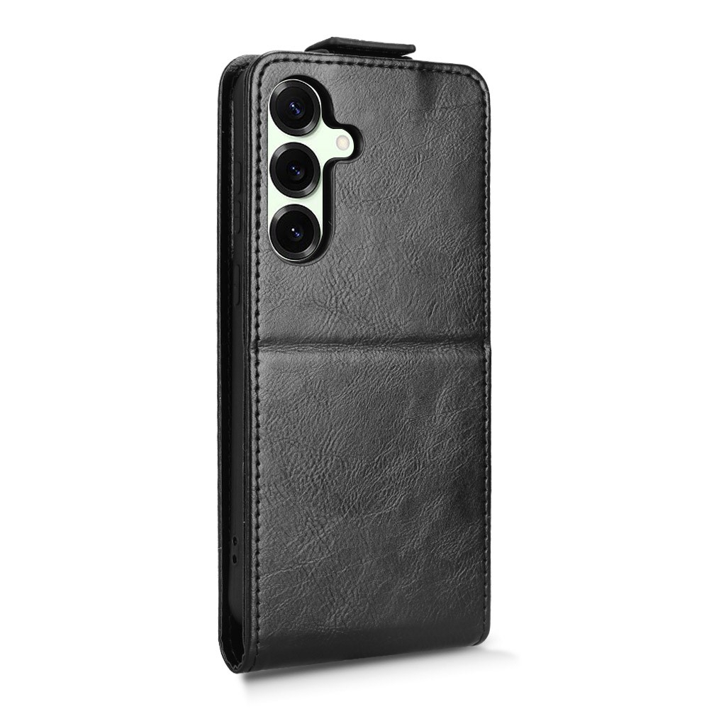 Samsung Galaxy S25 FE Leder Tasche Flip Cover Vertikal im Retro Look mit Kartenfach - Schwarz