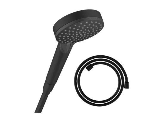 Pommeau de douche HANSGROHE Vernis Blend 100 EcoSmart Vario noir mat + flexible de douche HANSGROHE Designflex 160 cm noir mat