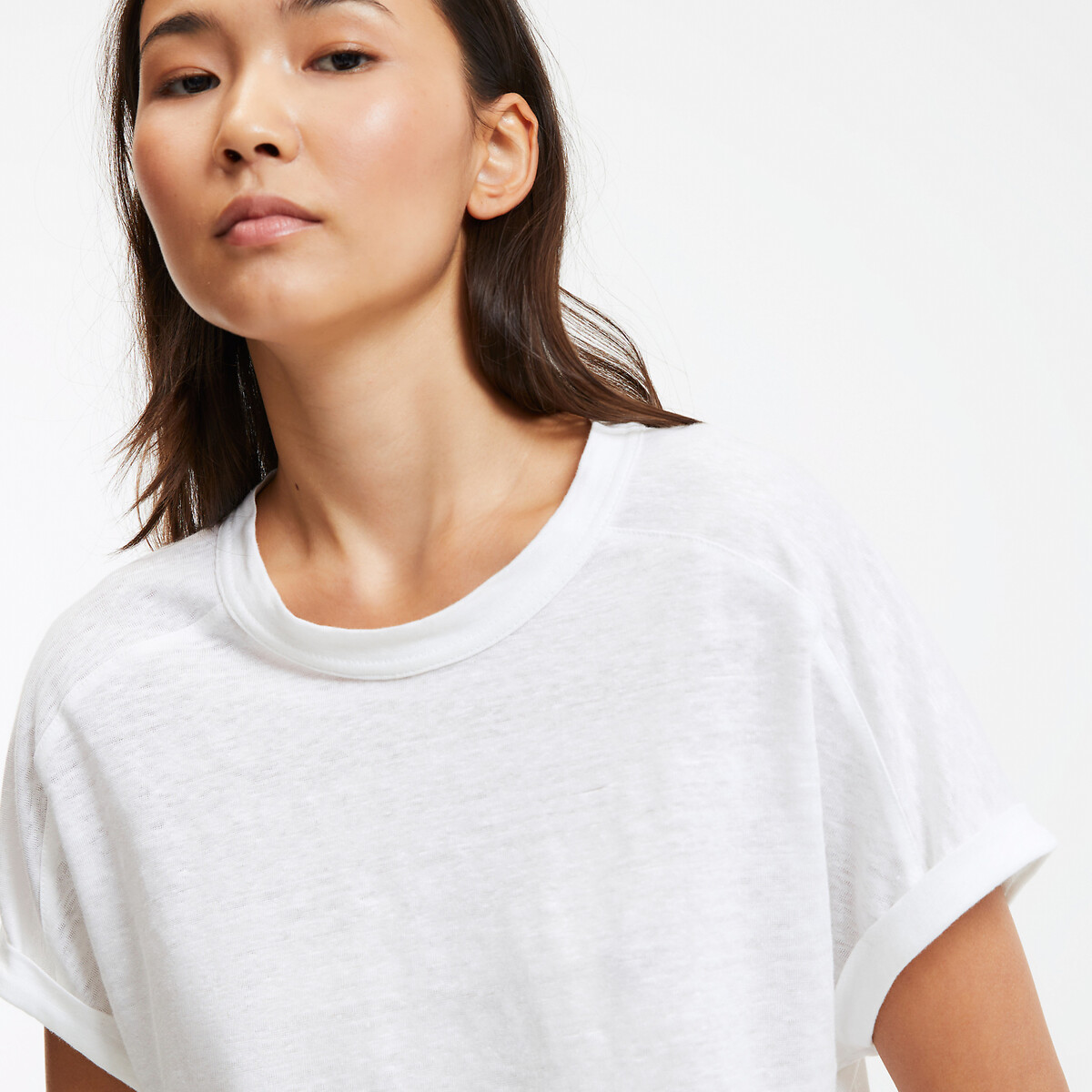 COLEÇÕES LA REDOUTE<br>Camiseta de linho com gola redonda