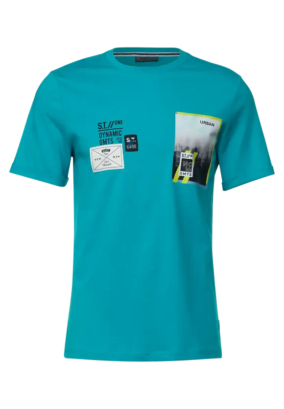 T-Shirt im Printmix - antigua blue