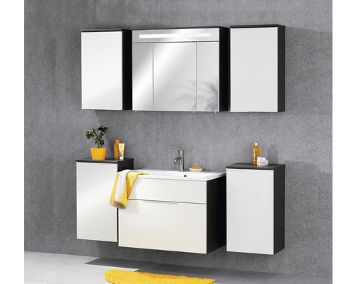 FACKELMANN Kara Chess spiegelkast, 80 x 22,5 x 70 cm, antraciet, 3-deurs, LED, IP20