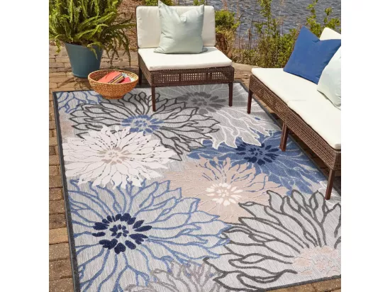 Tapis extérieur 160x230 tissé kilim bleu et gris CHIMEKA
