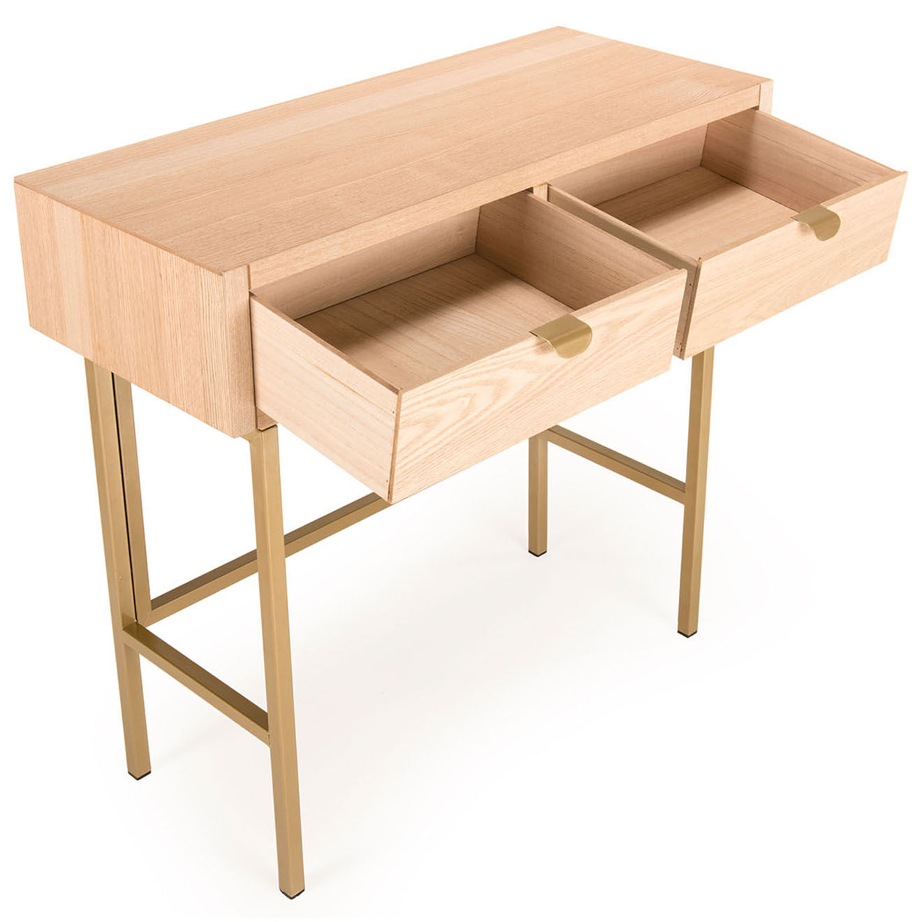 Macabane Console 2 tiroirs aline bois/dorée - 80x34x79 cm