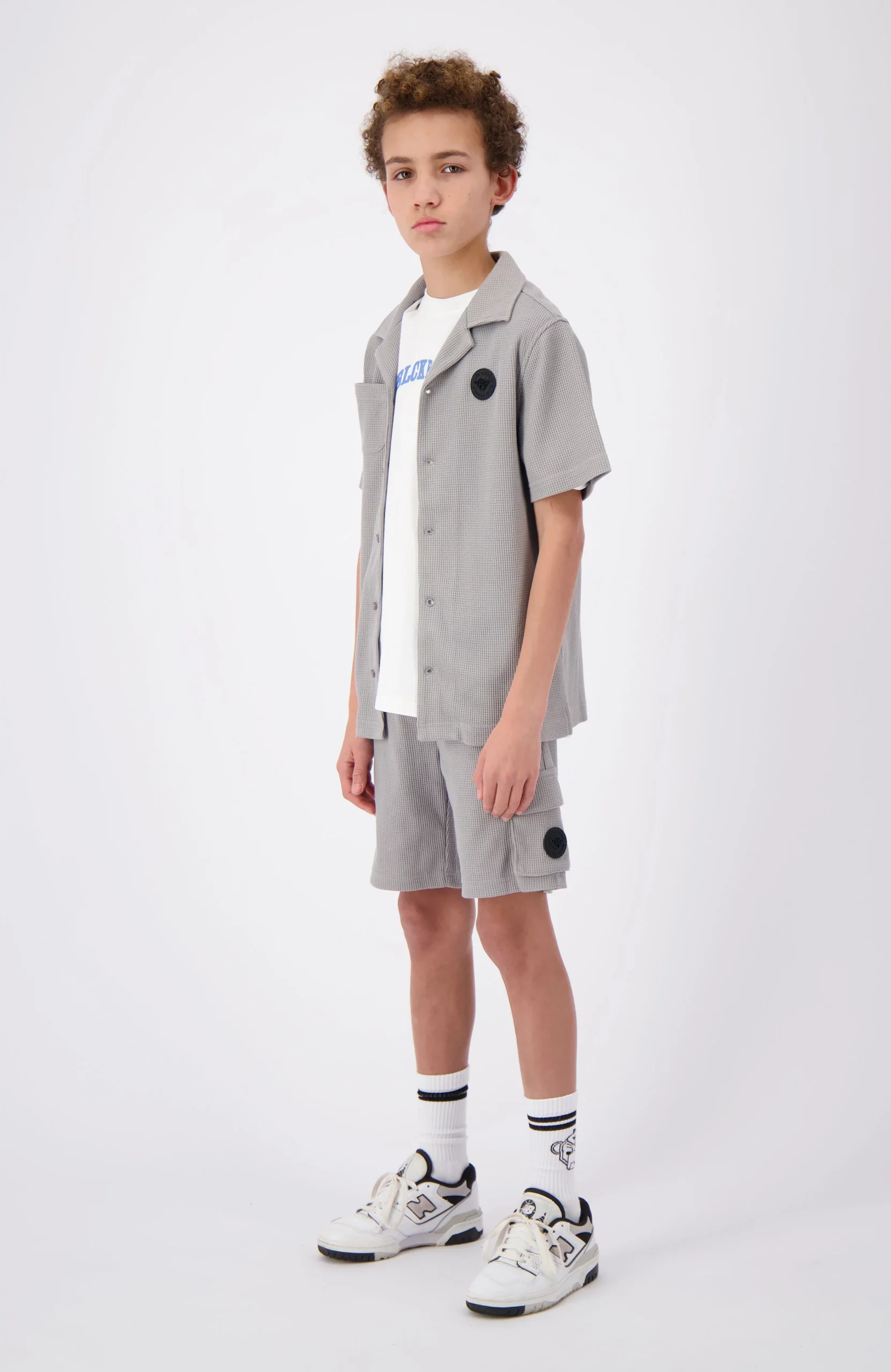 Black Bananas Waffle Shirt Kids Grijs