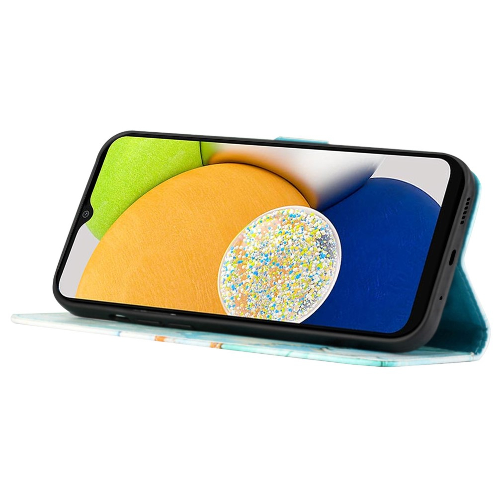 Samsung Galaxy A54 5G Leder Tasche mit Kartenfach   Handschlaufe Marble Marmor - Grün / Blau
