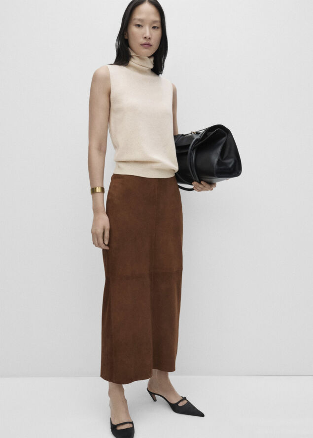 MANGO 100% wool turtleneck top Light beige