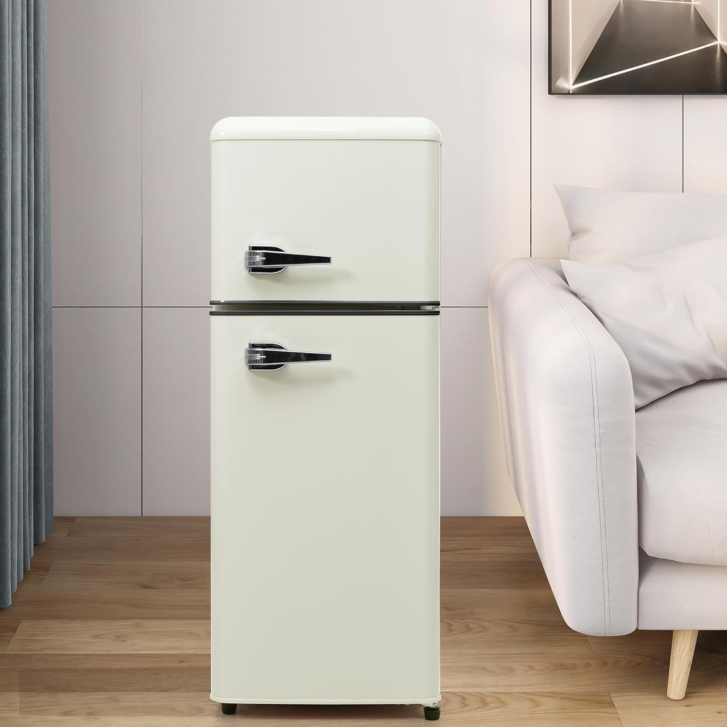 Retro-Kühlschrank, Kühlschrank mit Gefrierfach Klein, 92 Liter 105.5 cm Hoch, 41 cm Breit, Zweitürig, 28 Liter Gefriervolumen, 181 kWh/Jah