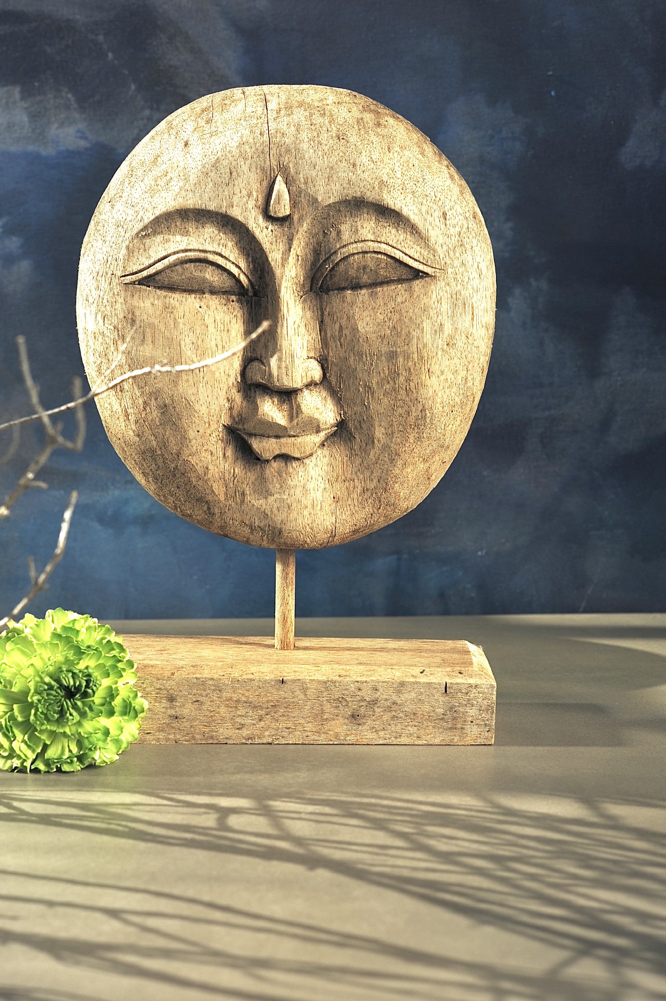 Buddha-Gesicht auf Ständer, natur, H 40 cm, B 24 cm, T 14 cm von fischer's lagerhaus