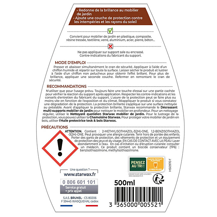 Protection brillante mobilier de jardin Starwax 500ml