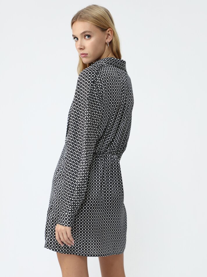 Vestido de cetim estampado - Preto/branco