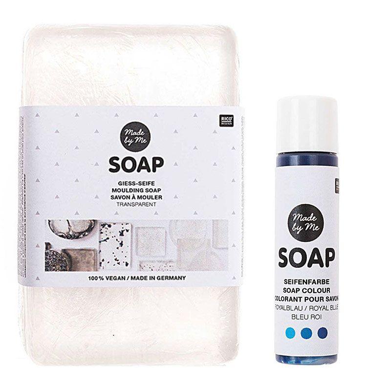 Savon à mouler transparent vegan 250 g + colorant bleu roi