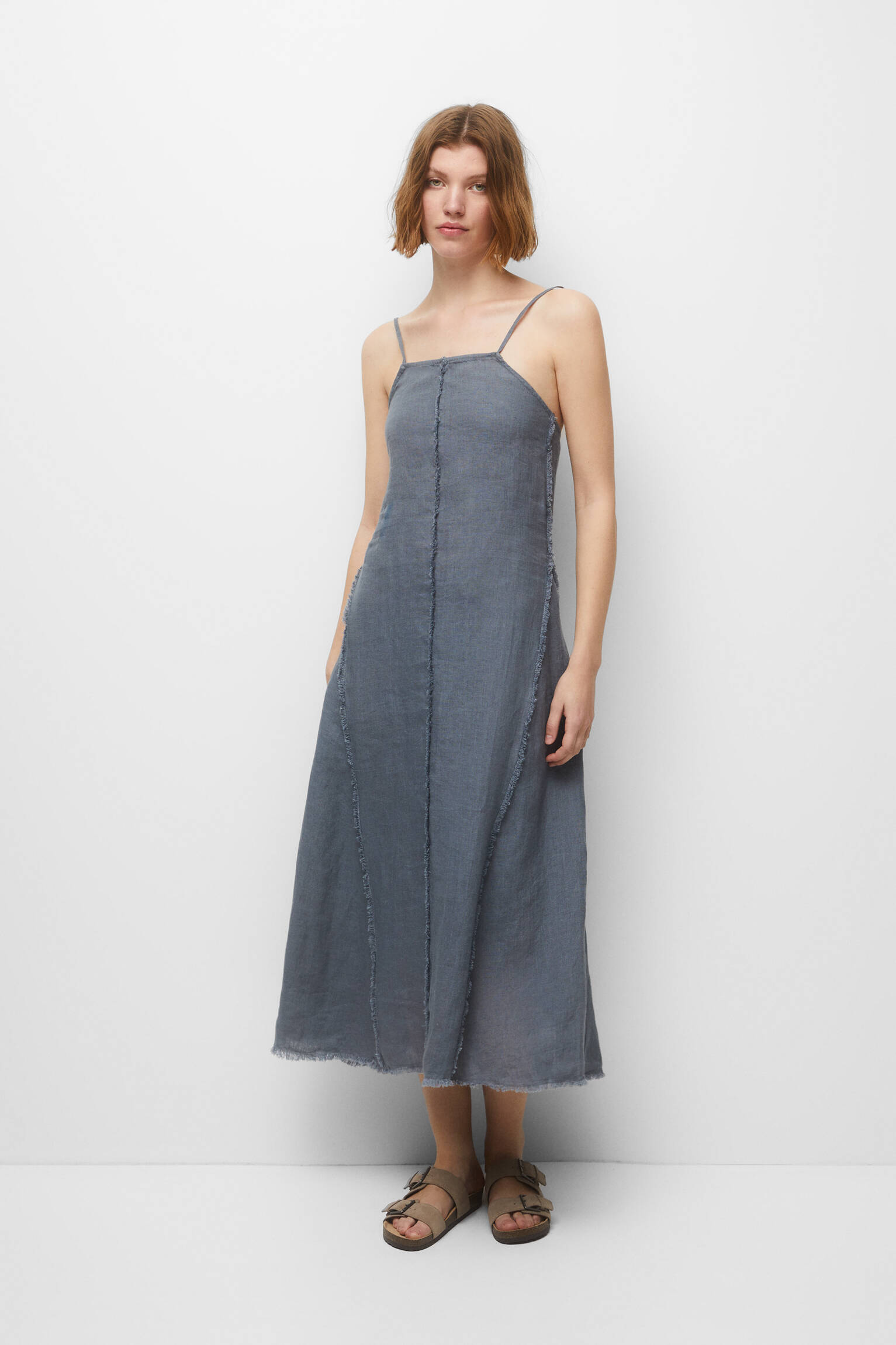 VESTIDO LONGO 100% LINHO - AZUL