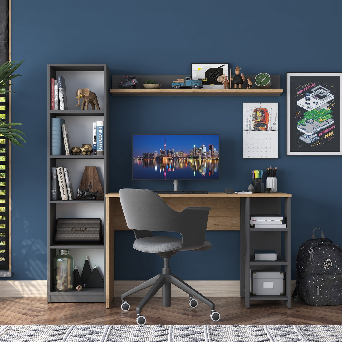 Giga Meubel - Bureau Walnoot|Antraciet Hout - 160x45x161,8cm - Fakili