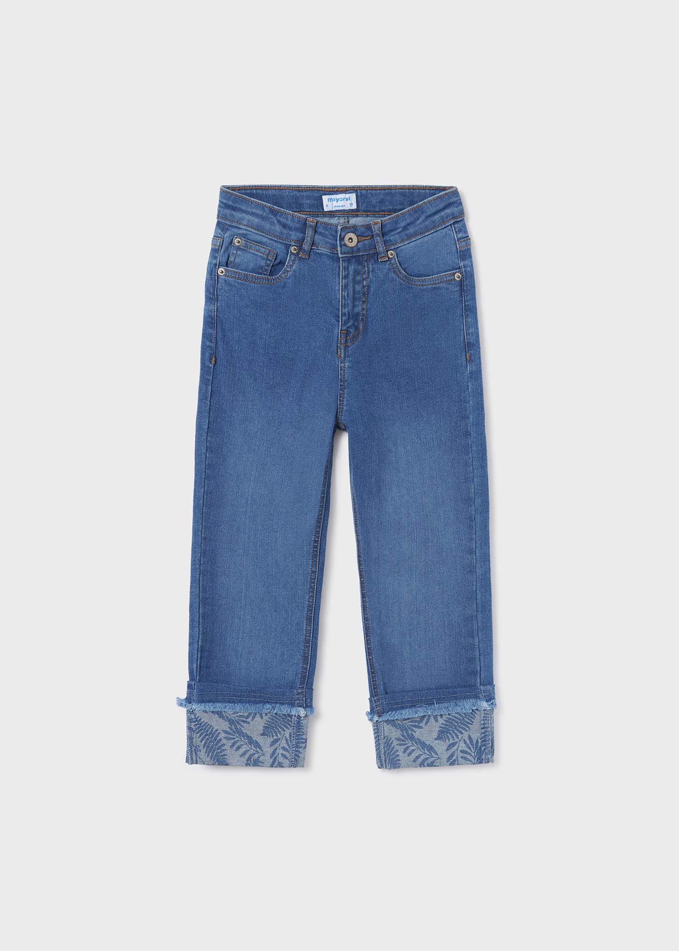 Calça jeans cropped de algodão para meninas