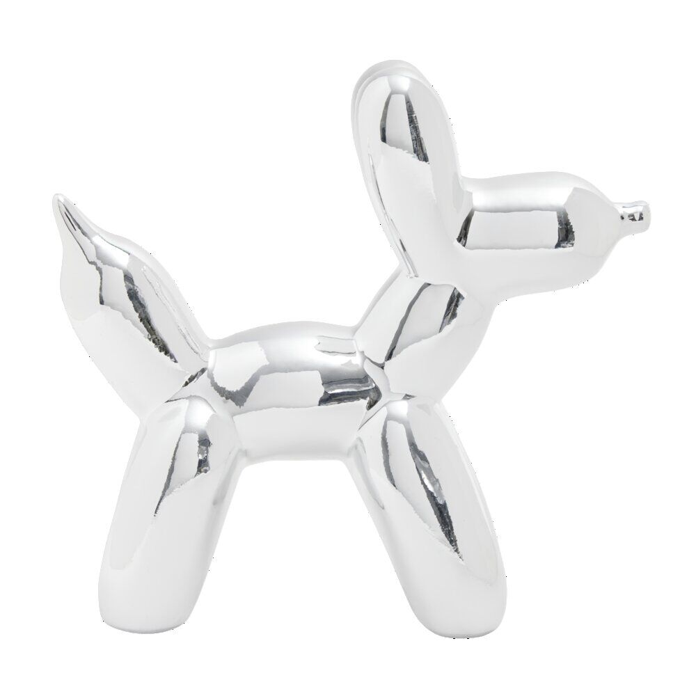 Chien céramique à poser forme ballon sculpté H16,5cm gris chromé