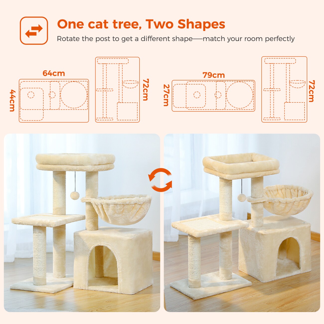 Pawz Road Kleiner Kratzbaum - 71,8 cm mit Hängematte