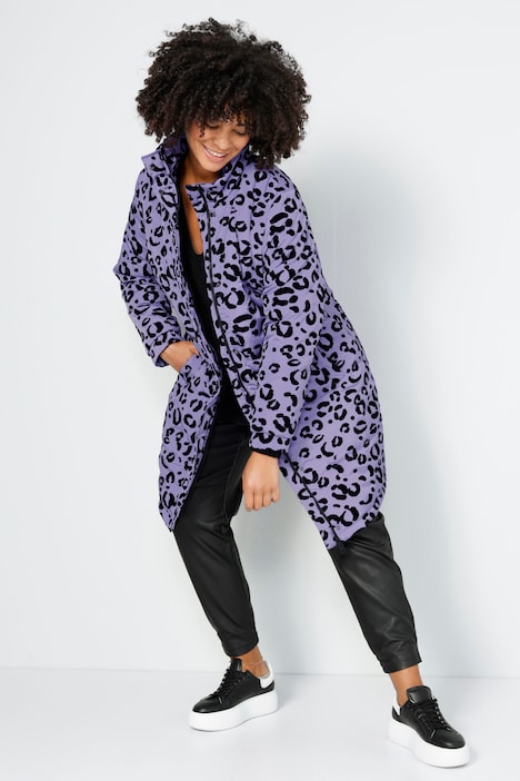 Longjacke, Straight Fit, farbiger Leodruck, Stehkragen, Langarm