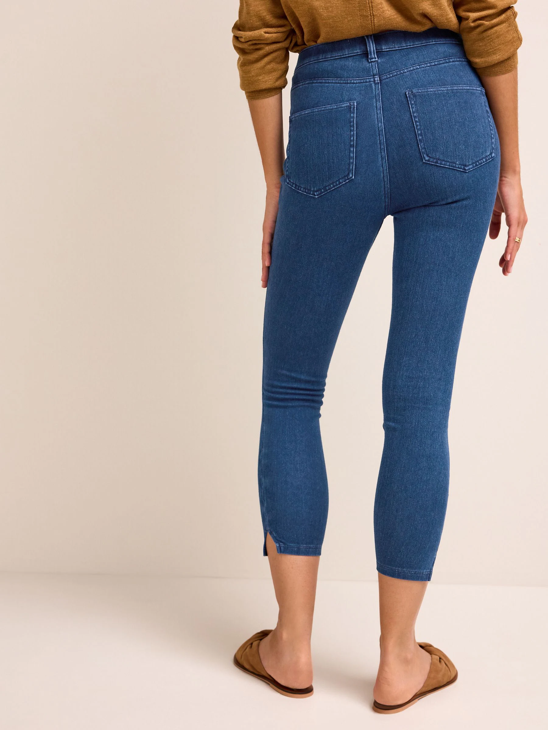 Donkerblauw met wassing - Cropped denim jersey legging
