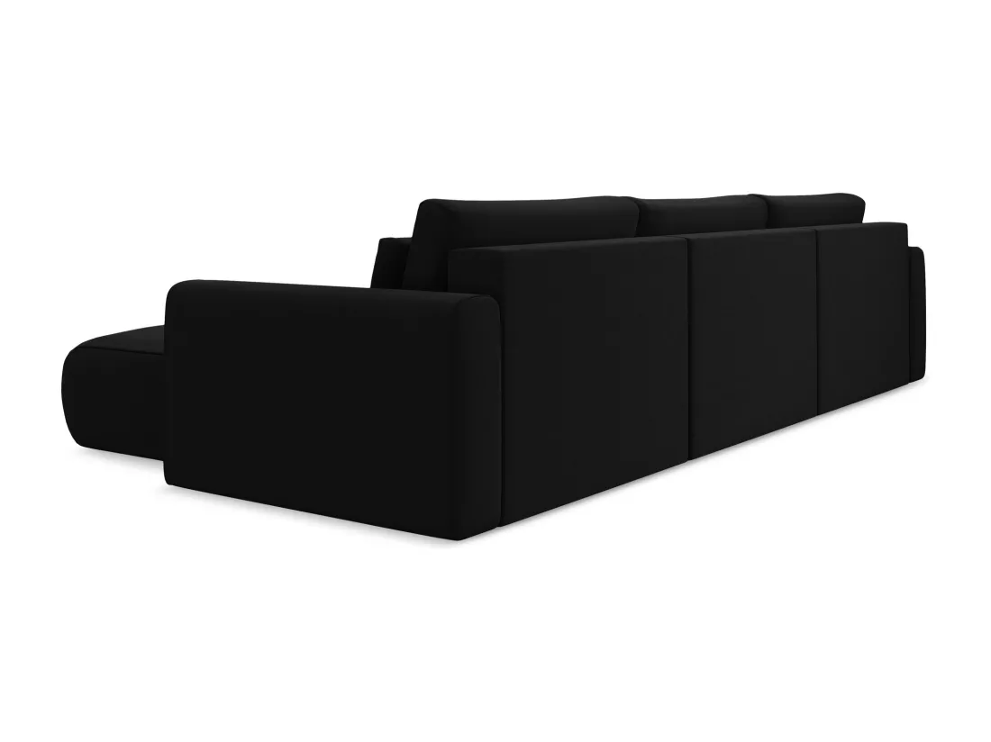 Canapé d'angle panoramique convertible en velours - noir - KAPUA