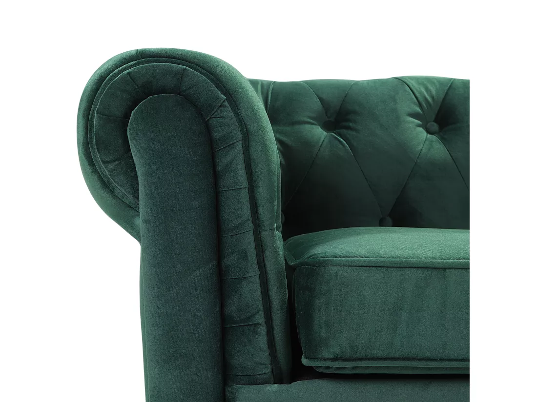 Ensemble canapé et fauteuil en velours vert 4 places CHESTERFIELD