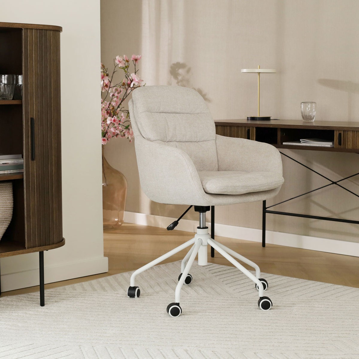 Nolon Nout-Mia Bureaustoel Beige - met Armleuning - Wit