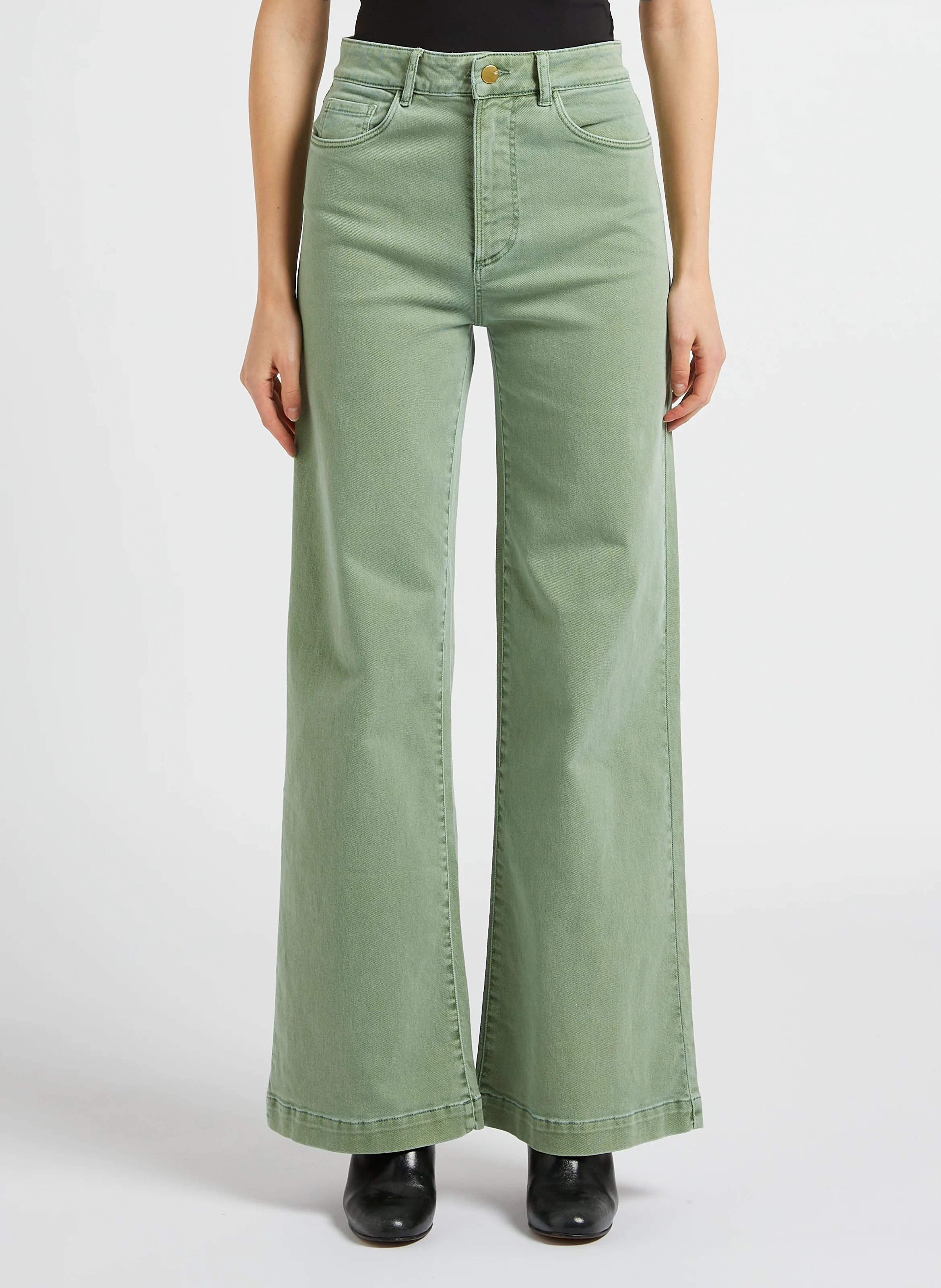 Jean flare taille haute en coton stretch | Vert