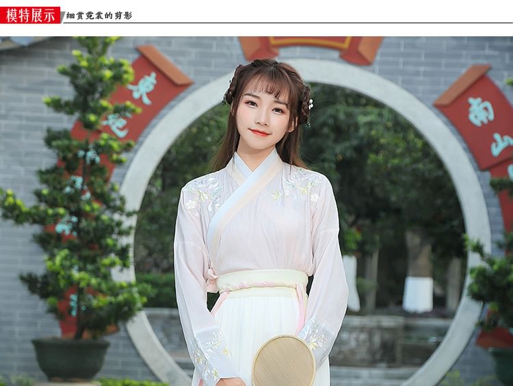 Girls Supply - Hanfu-kostuumset met geborduurde bloemen