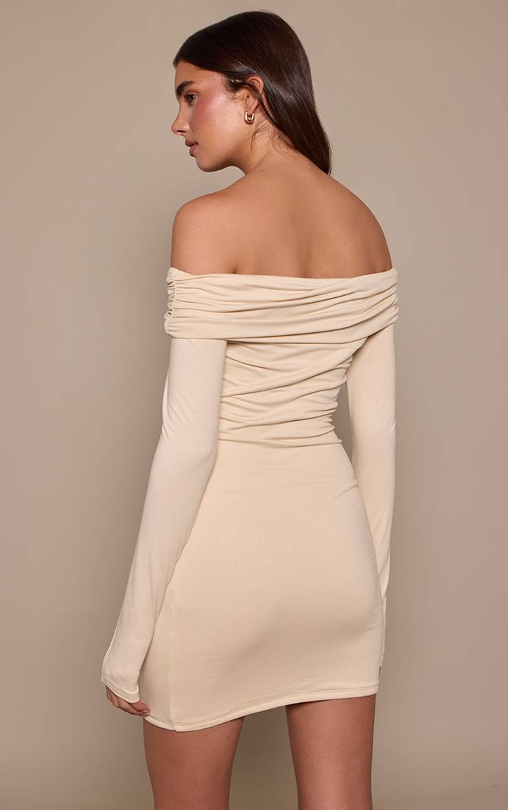 Crème Robe Moulante Bardot En Jersey Doux Au Toucher