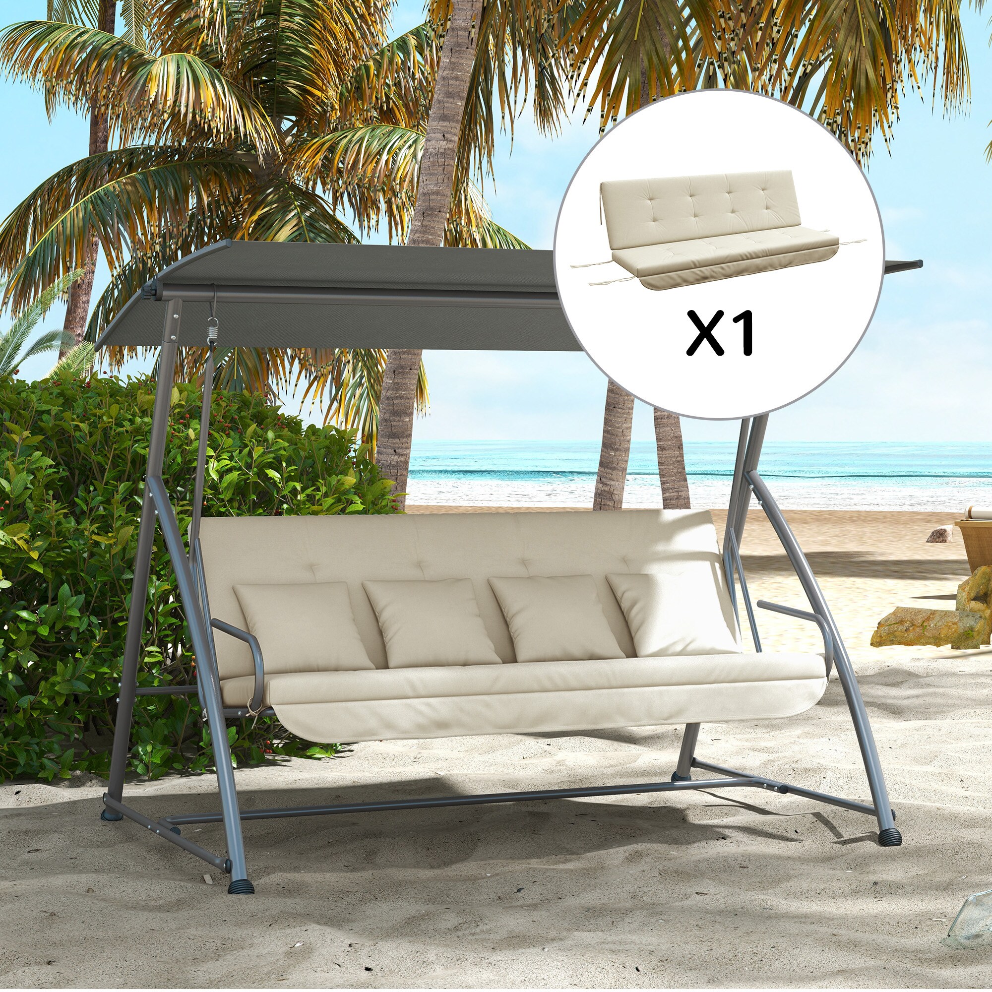 Outsunny Sitzkissen mit 6 Bändern 170L x 100B x 8H cm