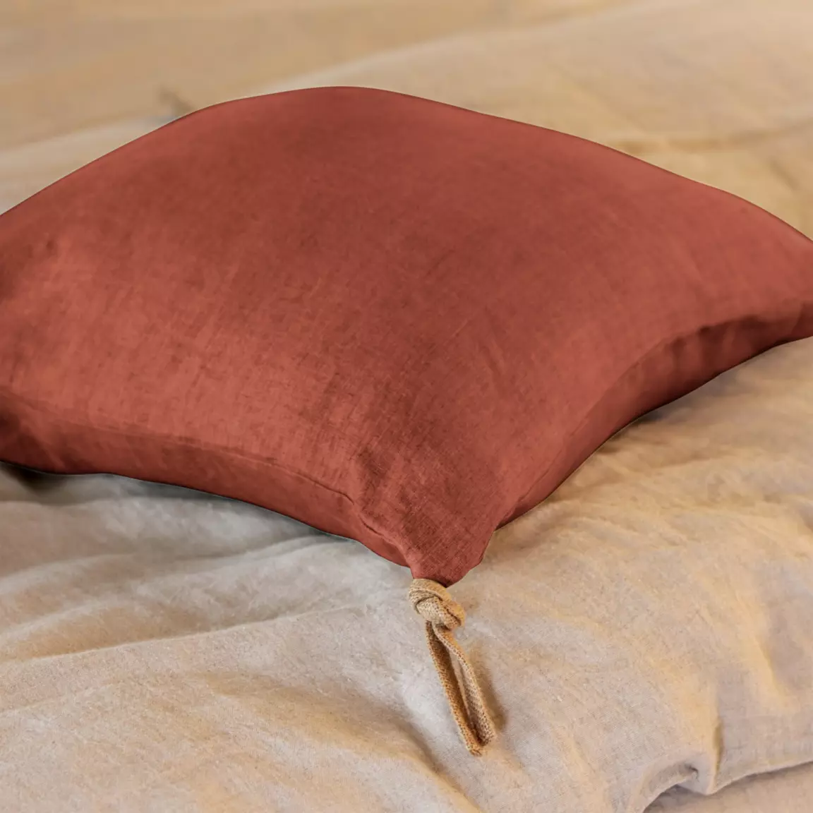 Coussin carré lin lavé (45 cm) Louise Terracotta
