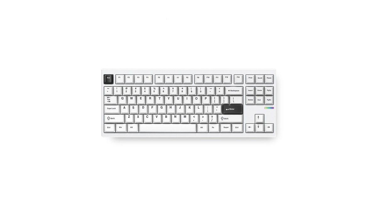 MCHOSEGX87 Ultra: White Electrophoresis Vintage White Aluminum Custom Mechanical, toetsenbord  (Wit/zwart, KTT Vintage White, 80% TKL, RGB, Hot swap, Double-Shot PBT, draadloos / Bluetooth / USB-C)