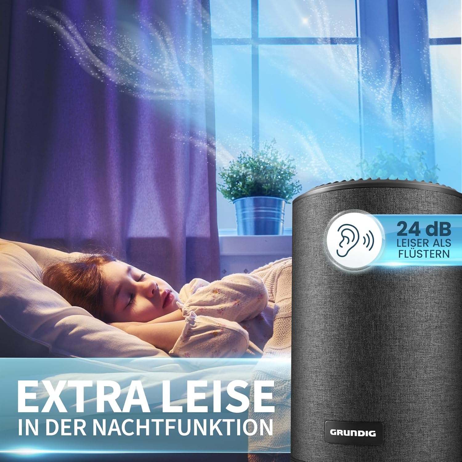 Grundig Luftreiniger Allergiker Air Purifier - Extra leise Hepa Filter + AKTIVKOHLEFILTER filtert 99,9% Schimmel Staub Pollen Viren Raucherzimmer, Luftqualitätsanzeige - 49m2 (Luftreiniger)