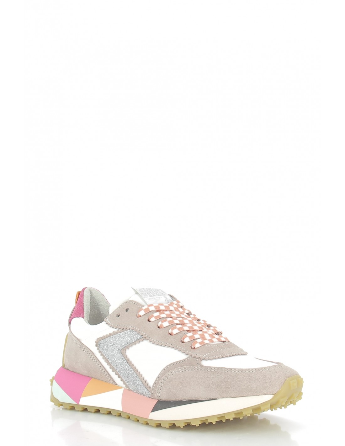 semerdjian Baskets de ville femme atom 9052 cuir rose poudré/blanc/paillette argent