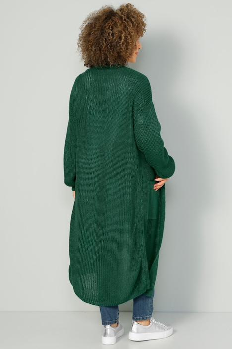 Long-Strickjacke, offene Form, Langarm