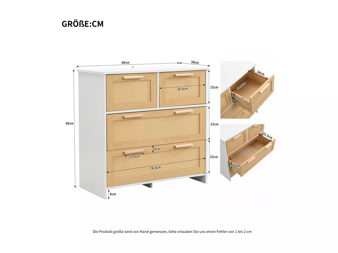Meuble en rotin de haute qualité à 4 tiroirs, meuble de rangement, dimensions : L80/H80/D38cm