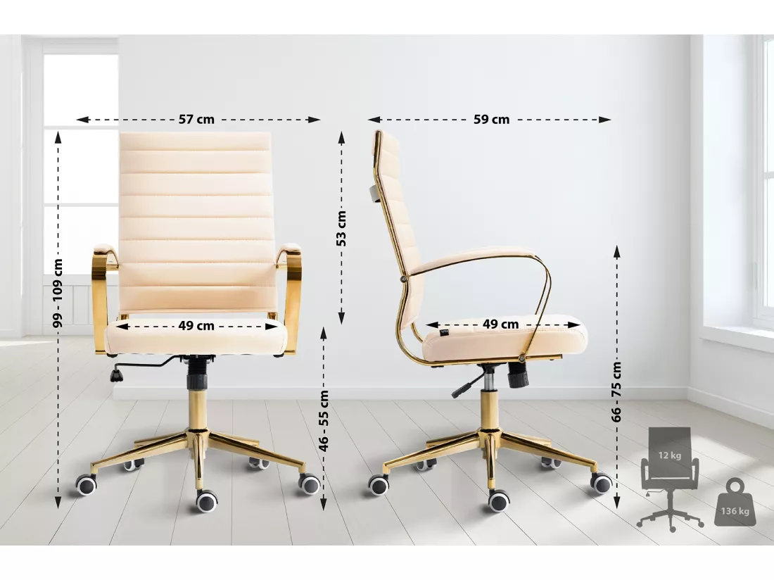Chaise de bureau - Similicuir & Blanc - Crème - Havanna