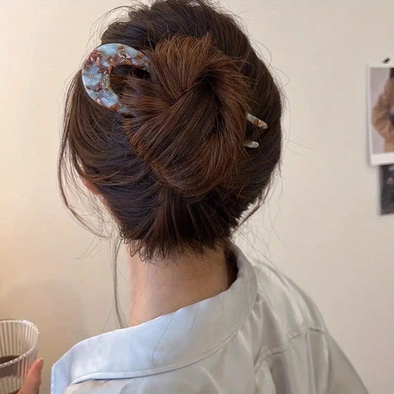 (13cm) Haarnadel French Twist Haargabel Vintage Marble Dutt Haarschmuck Accessoire - Braun