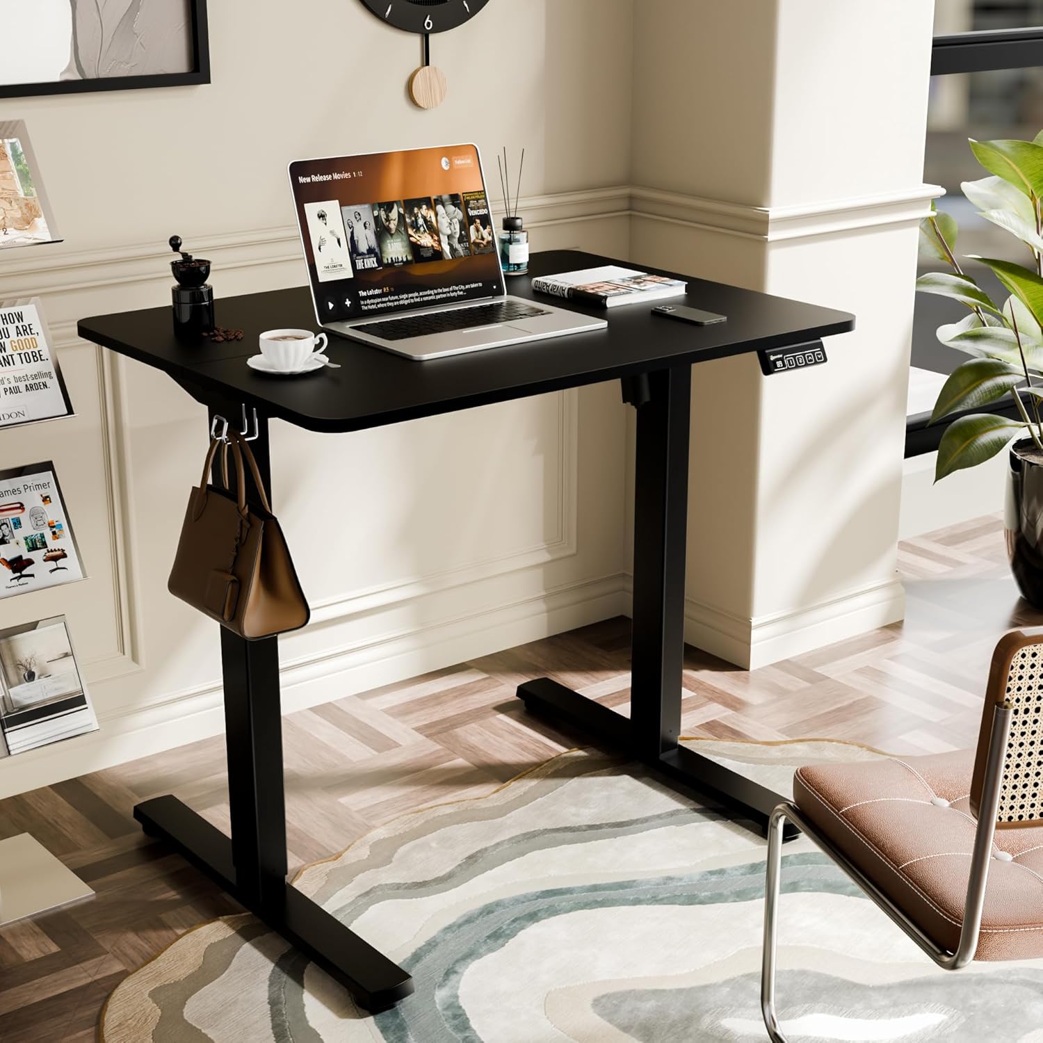 ERGOMAKER Elektrisch Höhenverstellbarer Schreibtisch 80×60 cm – Kleiner Stehschreibtisch mit 2-teiliger Tischplatte, Schreibtisch Höhenverstellbar für Home Office, Schwarz (Gestell + Tischplatte)