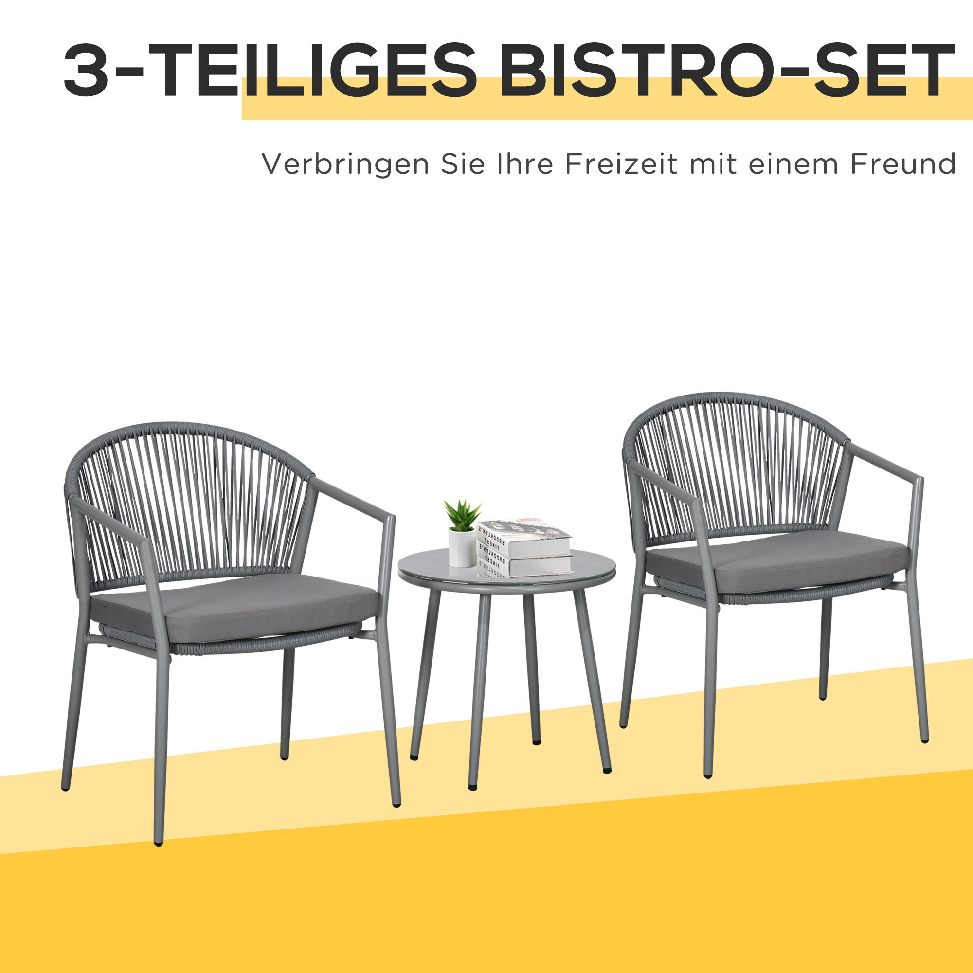 Outsunny Bistroset mit Sitzkissen grau 58L x 62B x 78H cm