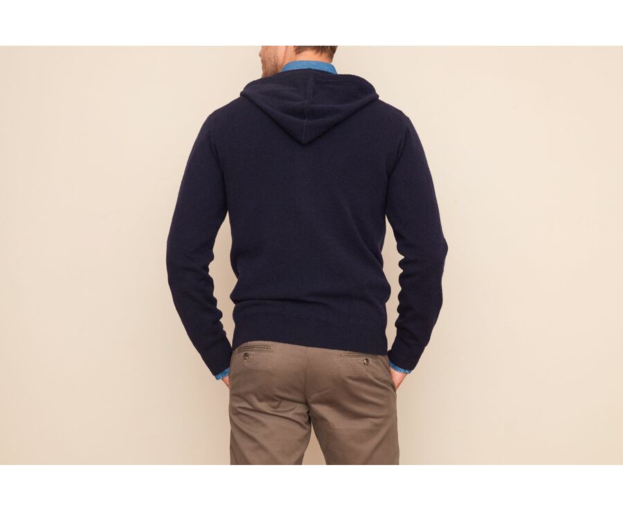Gilet homme laine zippé à capuche Navy - HOODAN