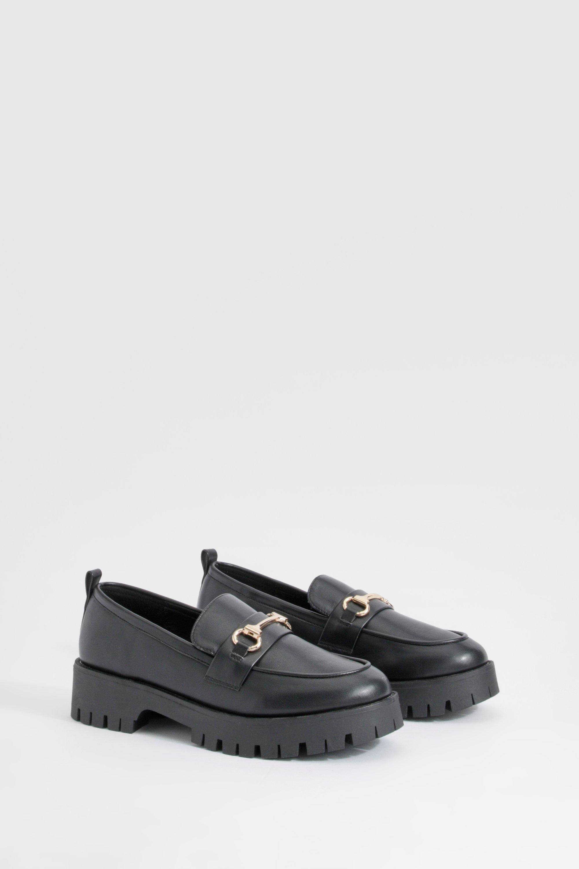boohoo Mocassins À Barre En T Coupe Large Et Semelle Épaisse
