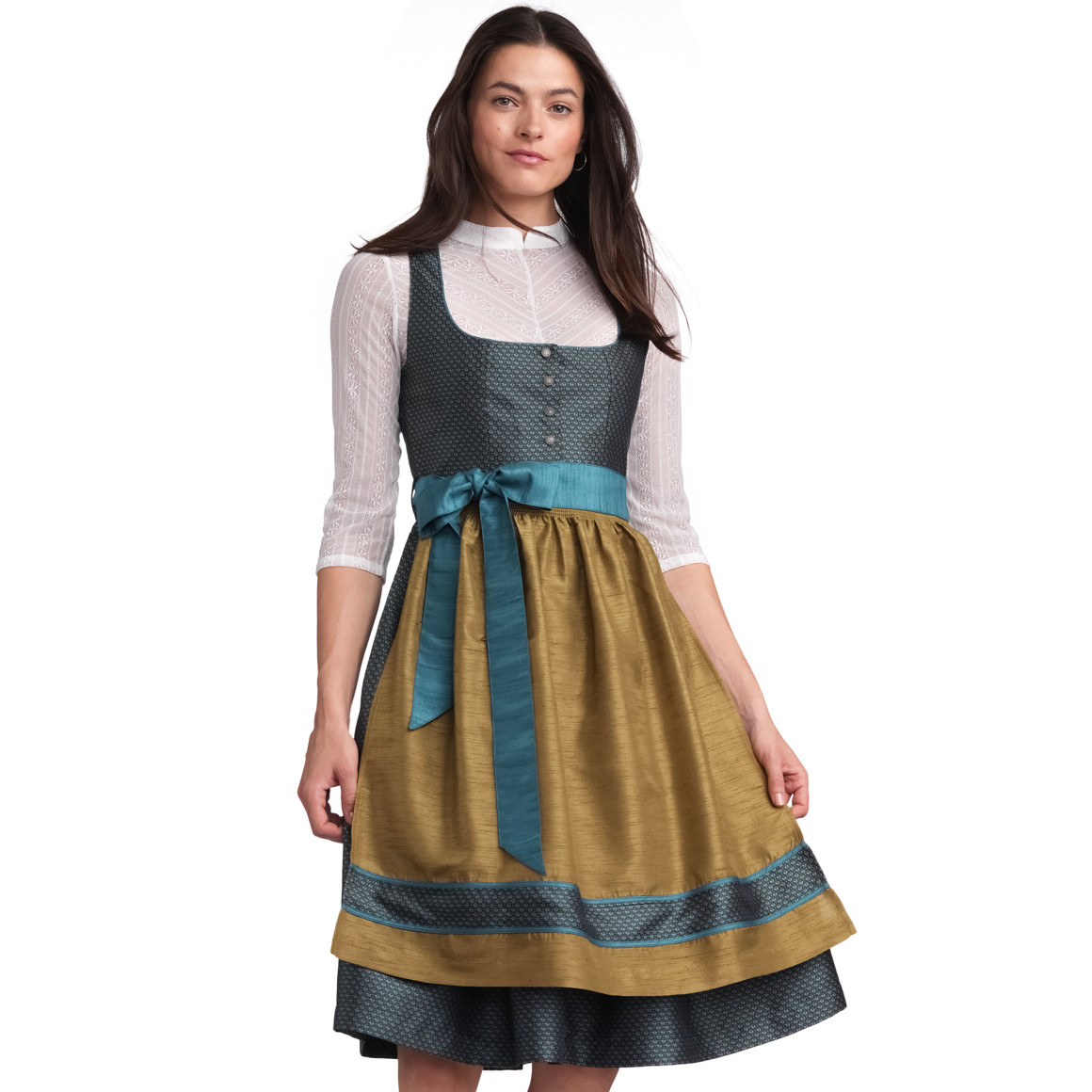 Gina Benotti Damen Dirndl mit Jacquard-Muster petrol / helloliv
